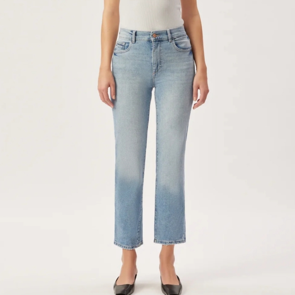 DL1961 Patti Straight High Rise Vintage Ankle Jeans Distressed Hem Color Reef